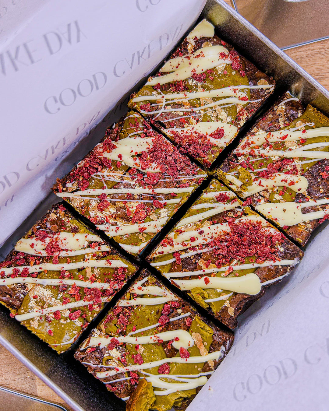 Rose Water Infused Brownies with White Chocolate and Pistachio